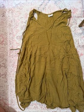 Sleeveless Olive Midi Dress with V-Neck and Side Ties